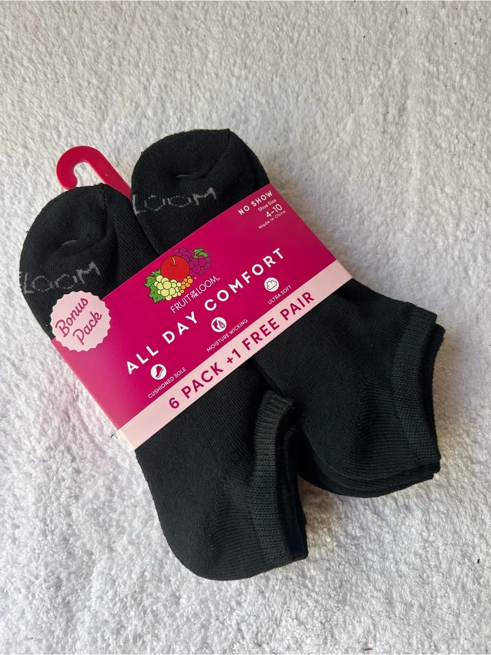 Fruit of the Loom Black No-Show Athletic Socks (6 Pack + 1 Free)